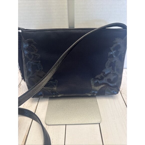 Vintage Sharif USA Navy Satin Evening Shoulder Crossbody Purse 10x7x2” VGUC - Picture 3 of 5